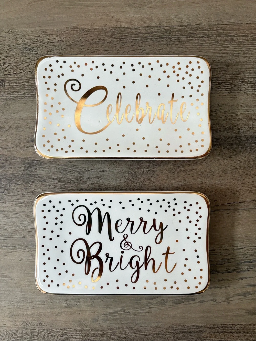 Celebrate It Gold Script Holiday Trinket Dishes - Set of 4